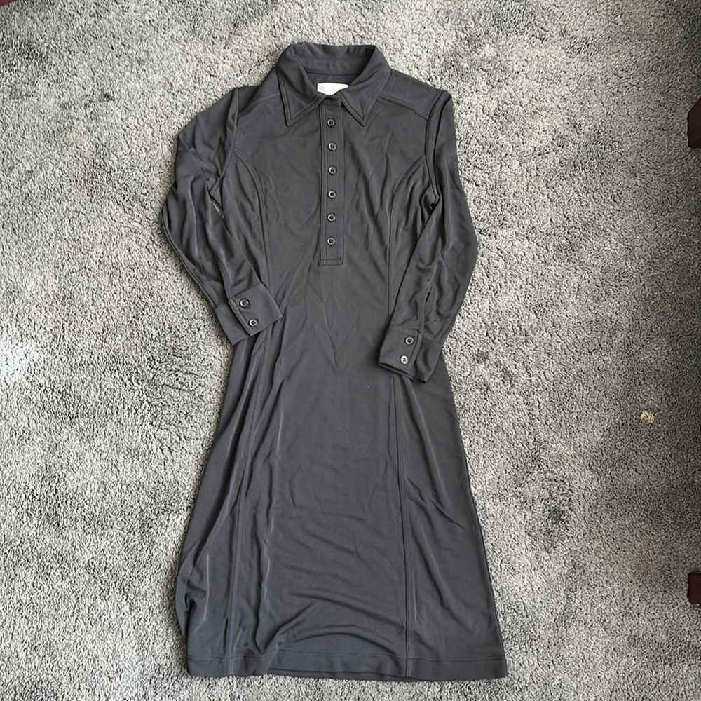 Ann Taylor Loft Petites Black Long Sleeve Button Down Dress  00p